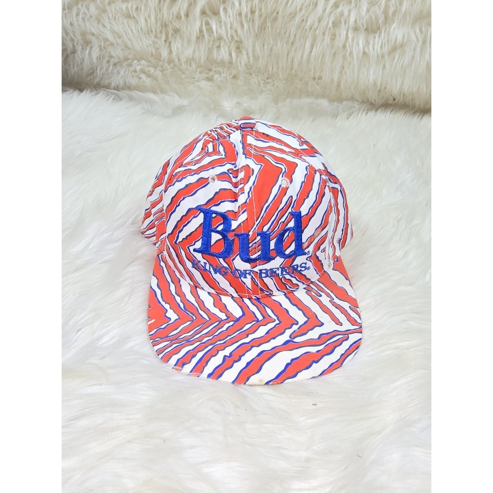 Vintage Budweiser Bud King Of Beers Red Zebra Snapback Cap Hat Made In USA
